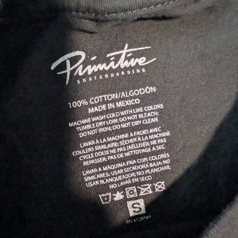 Primitive Worldwide Skateboard Black Blue Graphic Metal Punk Tee Alt Shirt Sz S image 3
